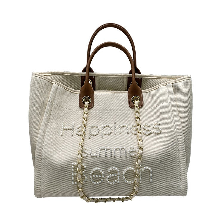 Canvas & Cowhide Pearl Beach Bag | ULZZANG BELLA