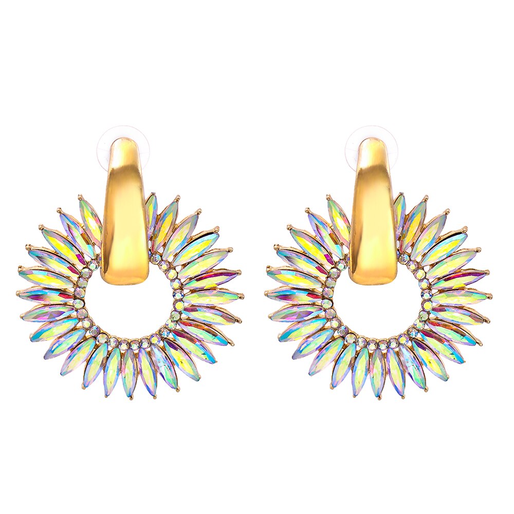 Exquisite Bohemian Crystal Hoop Earrings with Gemstone Elegance | ULZZANG BELLA