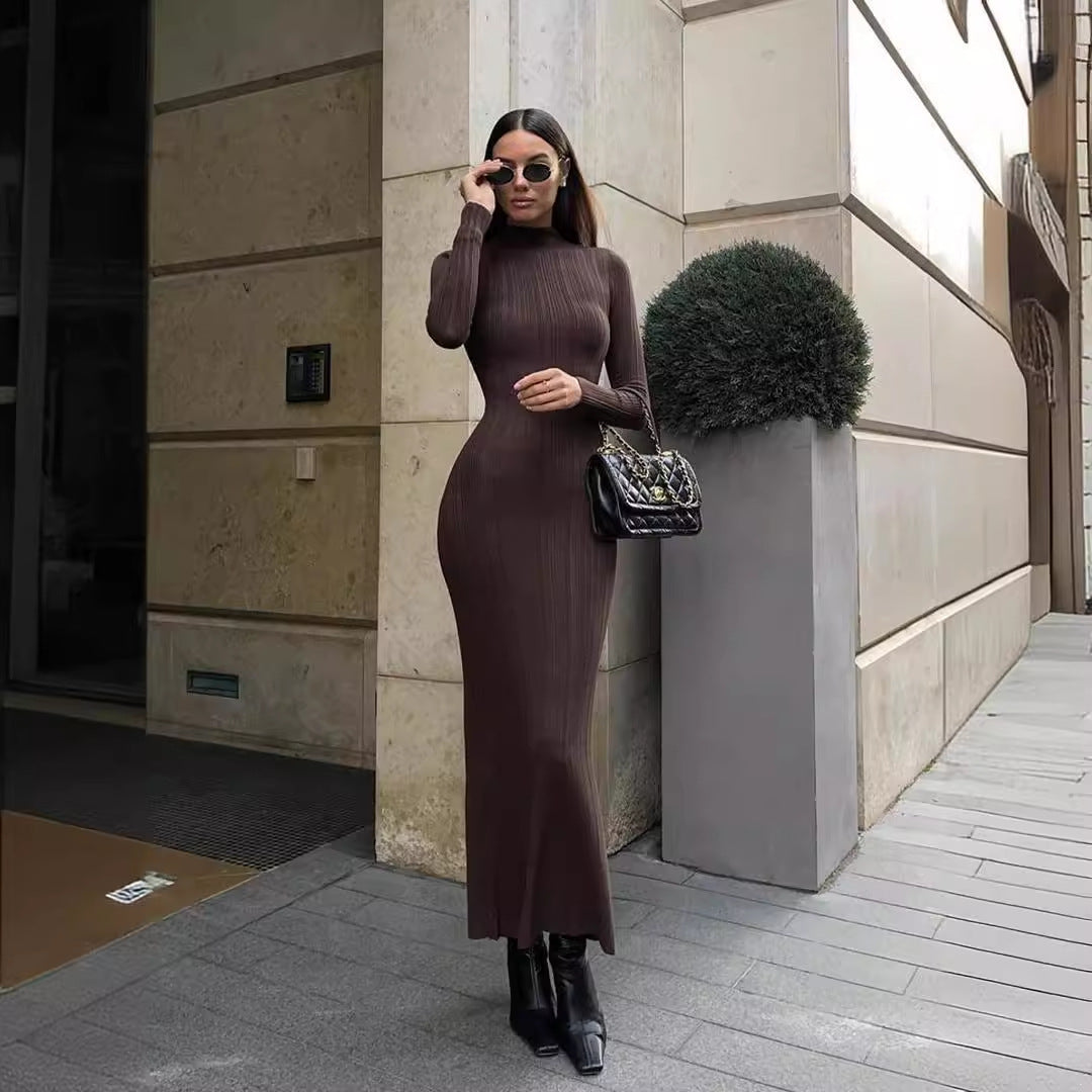 Robe pull élégante à rayures et col montant | ULZZANG BELLA