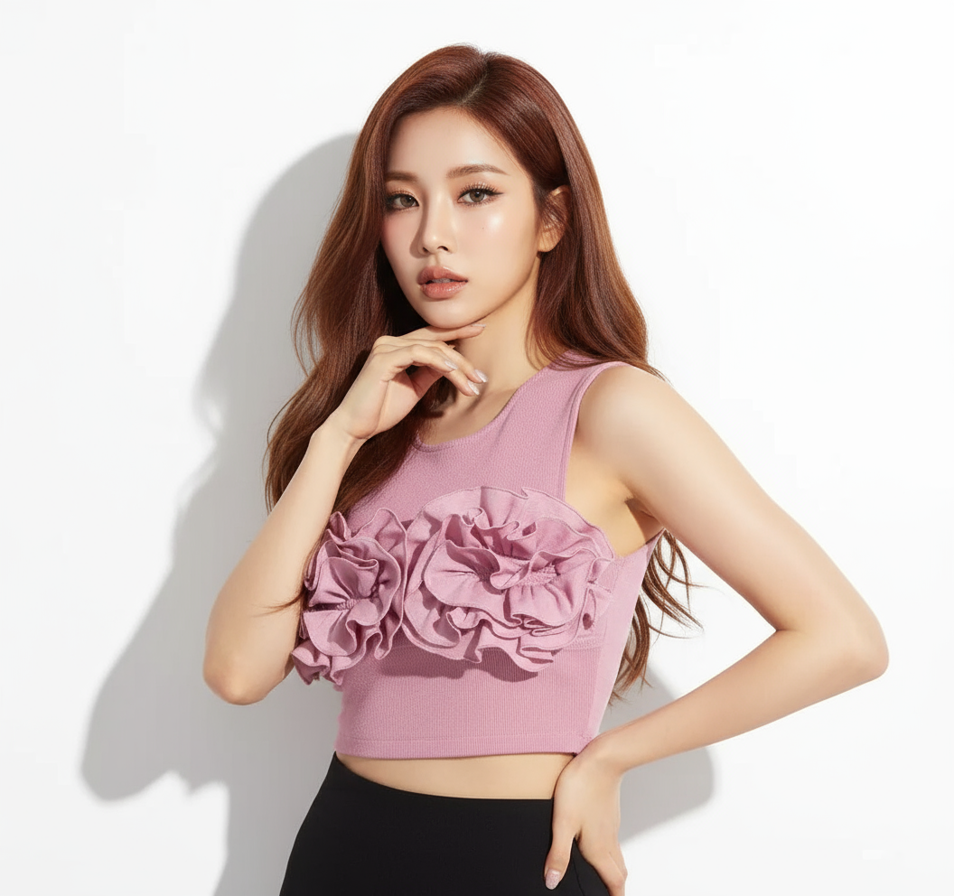 Flirty Chic Ruffled Edge Sleeveless Crop Top – A Fashion Delight | ULZZANG BELLA