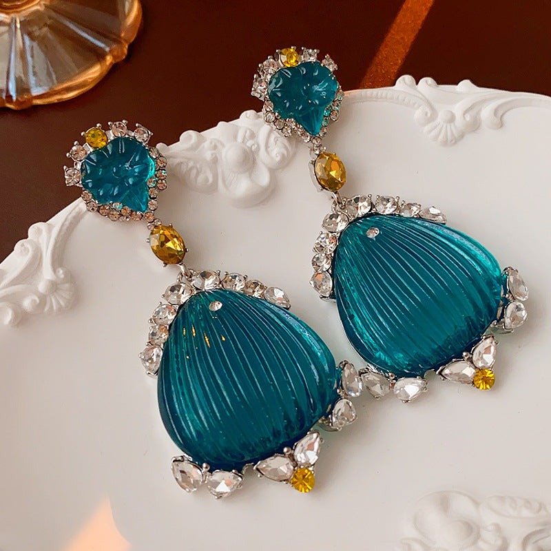 Diamond Shell Elegance Earrings - French Light Luxury Retro Style | ULZZANG BELLA