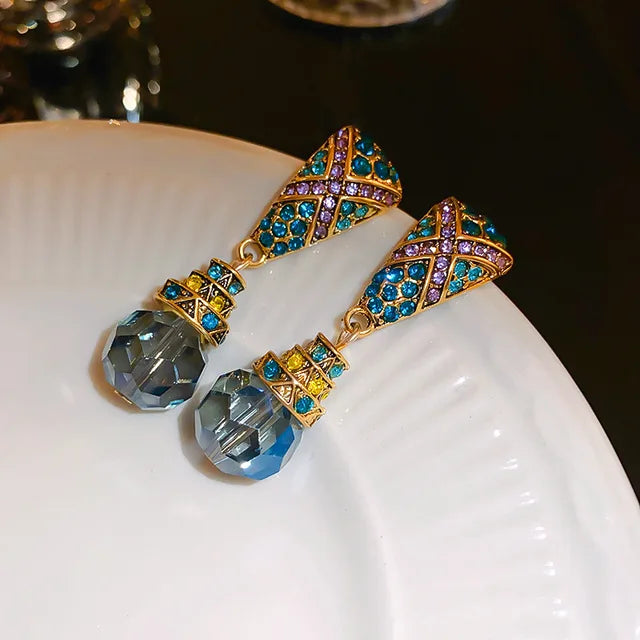 Radiant Rhinestone Geometric Water Drop Tassel Earrings | ULZZANG BELLA