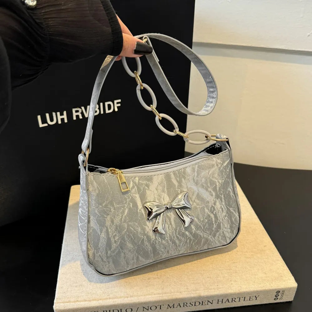 Elegantly Bowed PU Leather Crossbody Bag for the Modern Muse | ULZZANG BELLA