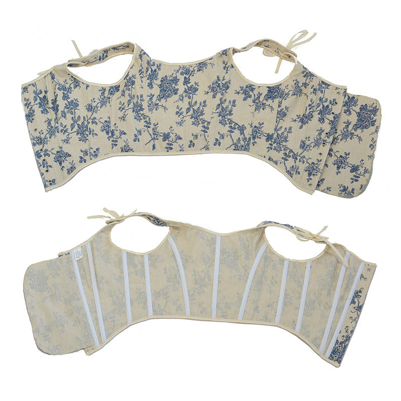 Vintage Orchid Print French Lace-Up Corset Vest for Elegant Shaping | ULZZANG BELLA