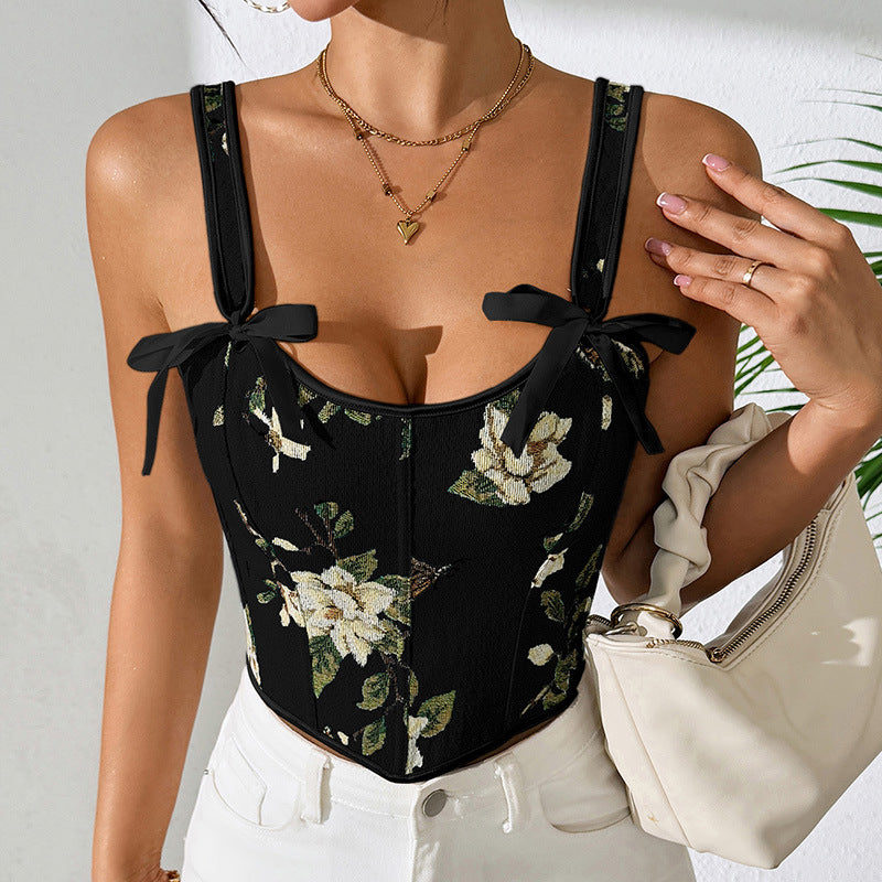 Floral Charm Strapless Vest with Suspender | ULZZANG BELLA
