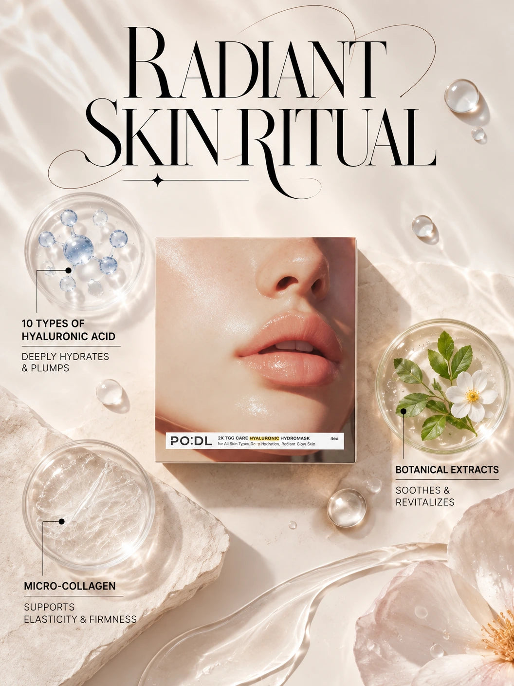 2X TGG Care Hyaluronic Hydromask (4ea) (+Special Gift) | PO:DL | PO:DL Hyaluronic Hydromask – Couture Luxury Facial Mask
