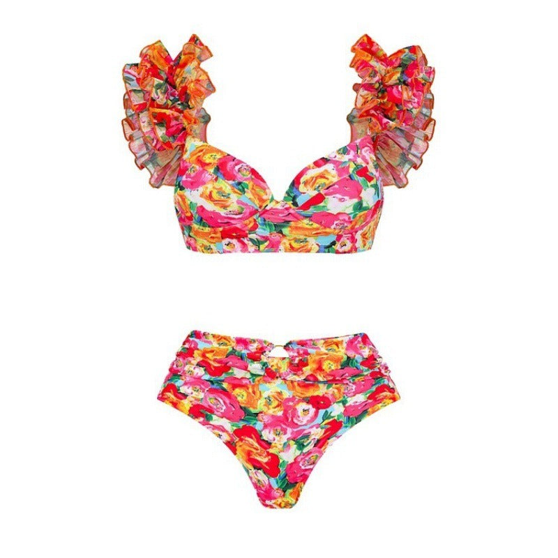 Elegante costume da bagno a vita alta in chiffon con spacco in lussuoso nylon | ULZZANG BELLA