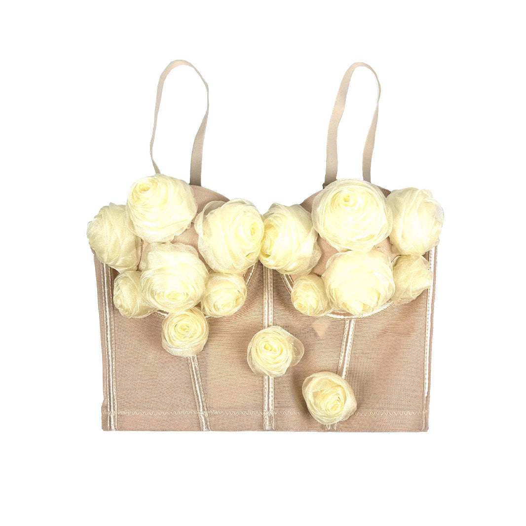3D Floral Strapless Bustier Top in Luxurious Mesh | ULZZANG BELLA