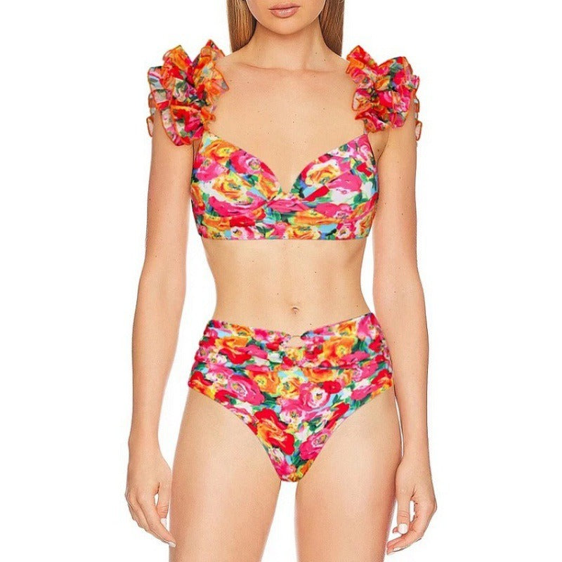 Elegante costume da bagno a vita alta in chiffon con spacco in lussuoso nylon | ULZZANG BELLA