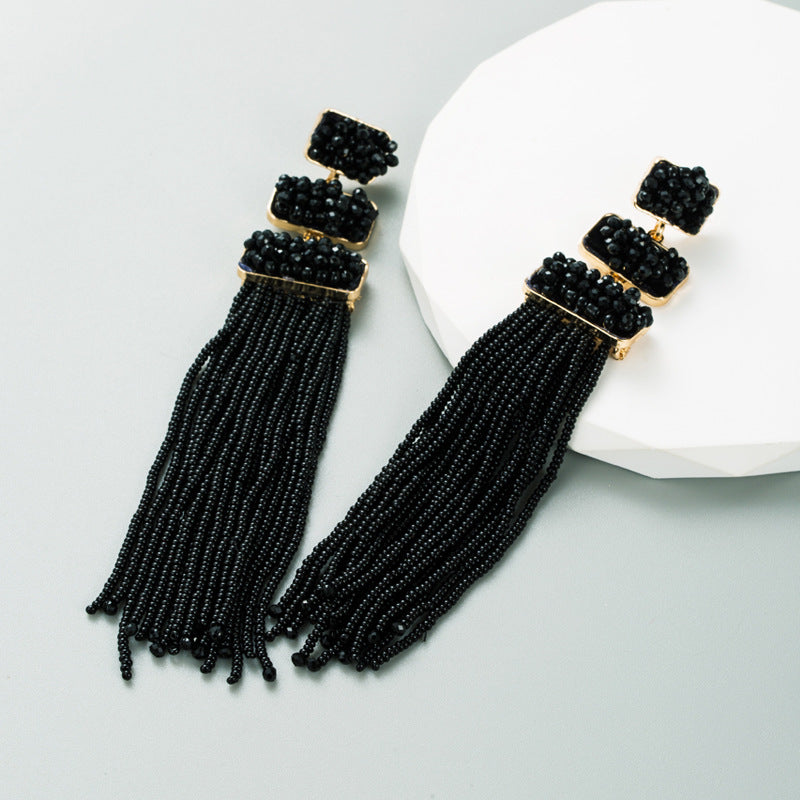 Eleganti orecchini lunghi con perline di riso bohémien placcate in oro | ULZZANG BELLA