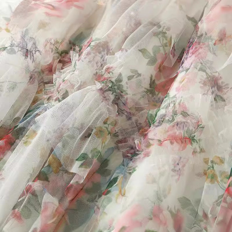 Elegant Floral Mesh Cake Skirt in Apricot & Black | ULZZANG BELLA