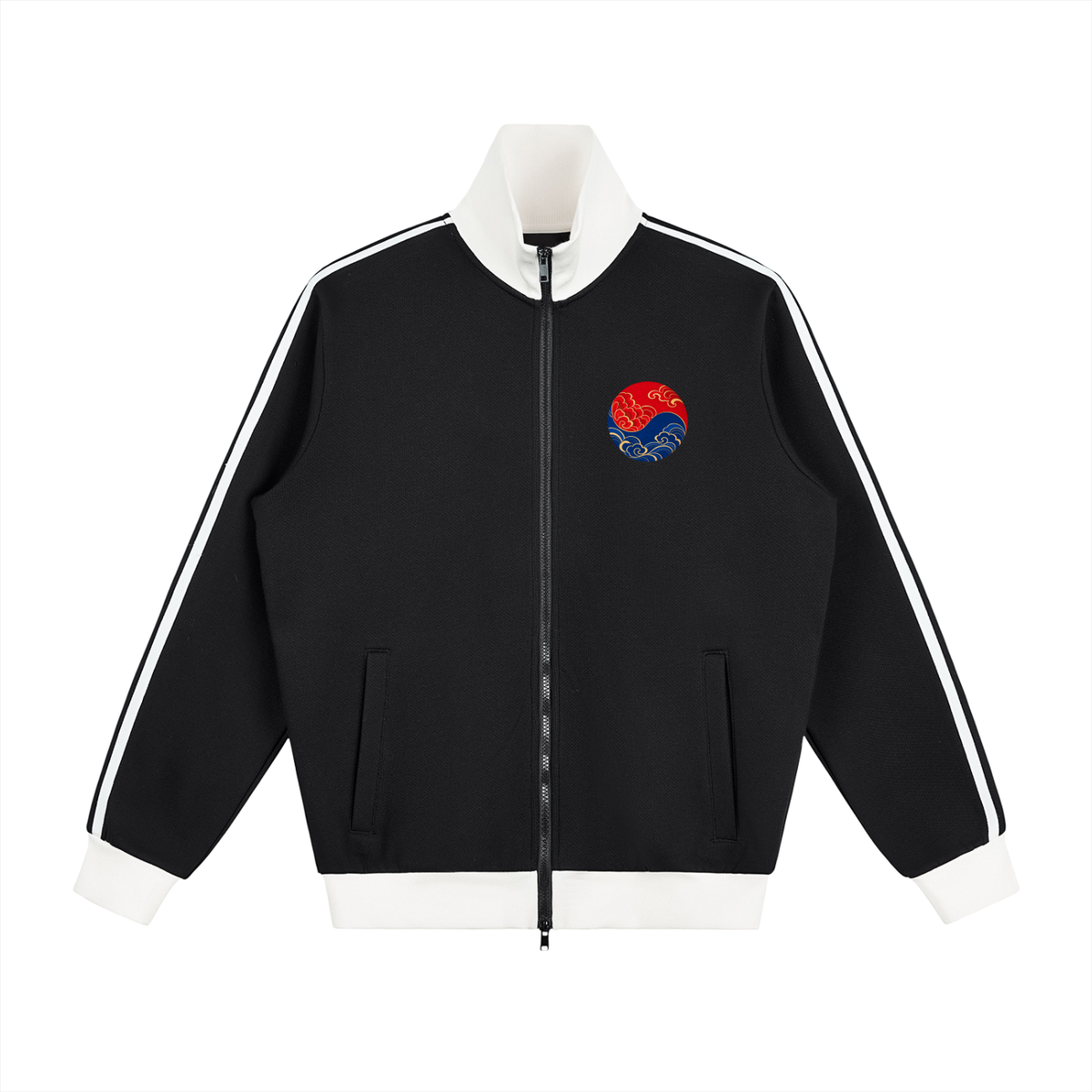 Korean Tiger Fleece-Lined Colorblock Track Jacket | ULZZANG BELLA