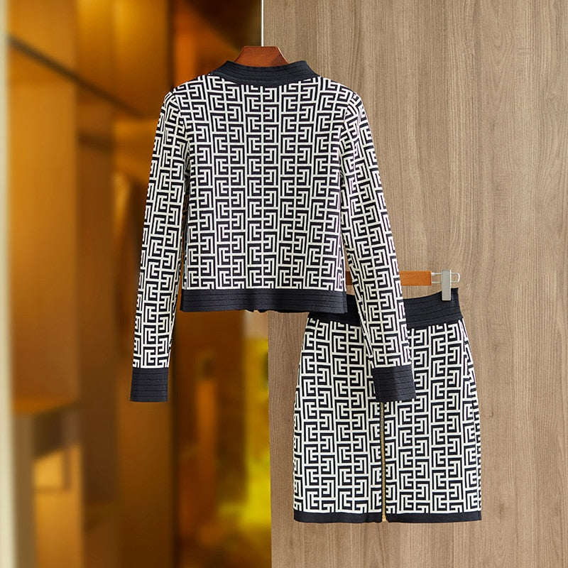 Elegant Knitted 2-Piece Skirt Set with Sweater Jacket | ULZZANG BELLA