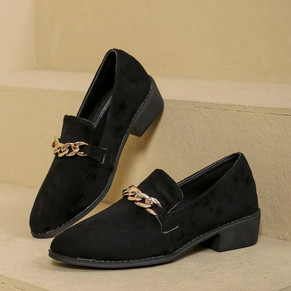 Elegant Point Toe Block Heel Loafers for Timeless Sophistication | ULZZANG BELLA