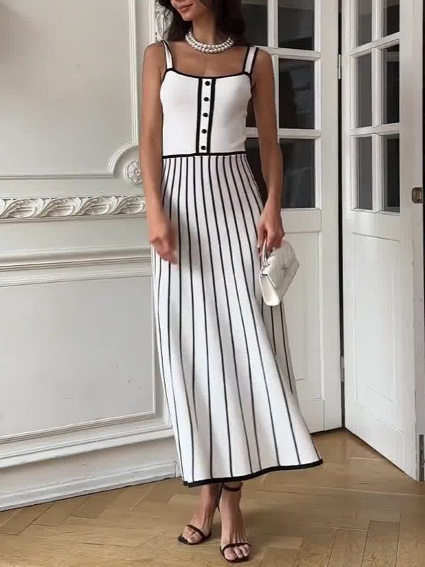 Elegante abito in maglia con schiena scoperta e colori a contrasto | ULZZANG BELLA