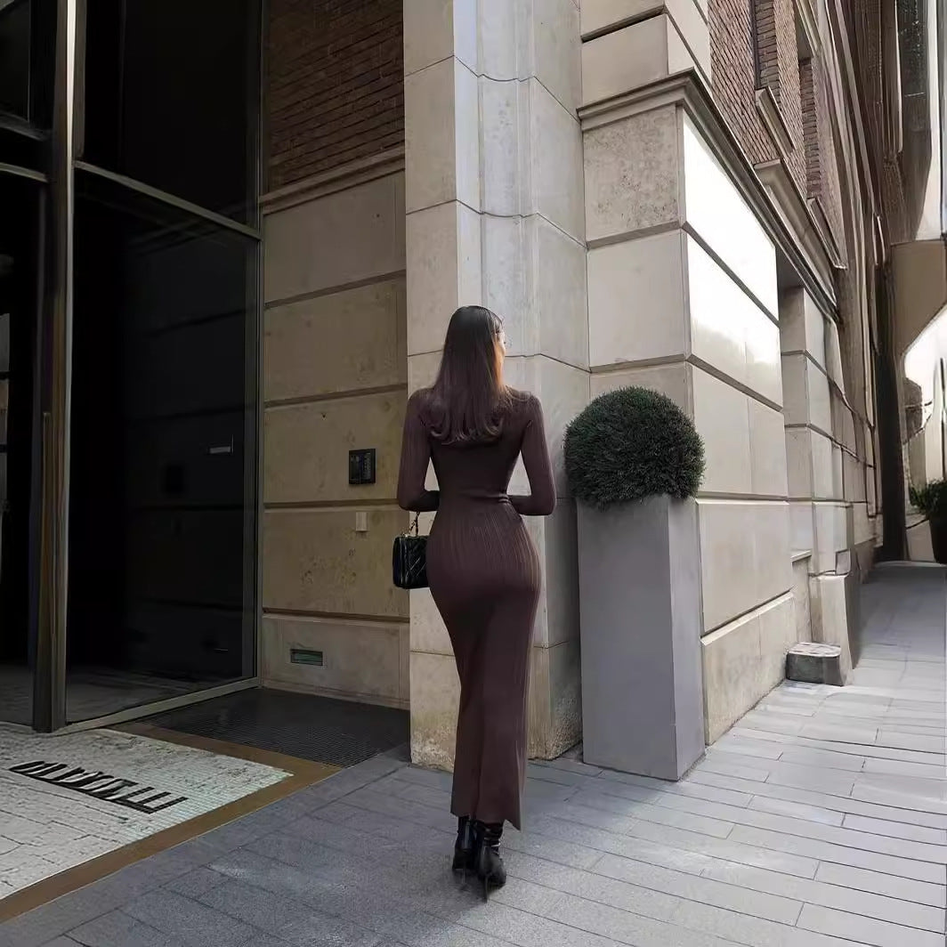 Robe pull élégante à rayures et col montant | ULZZANG BELLA