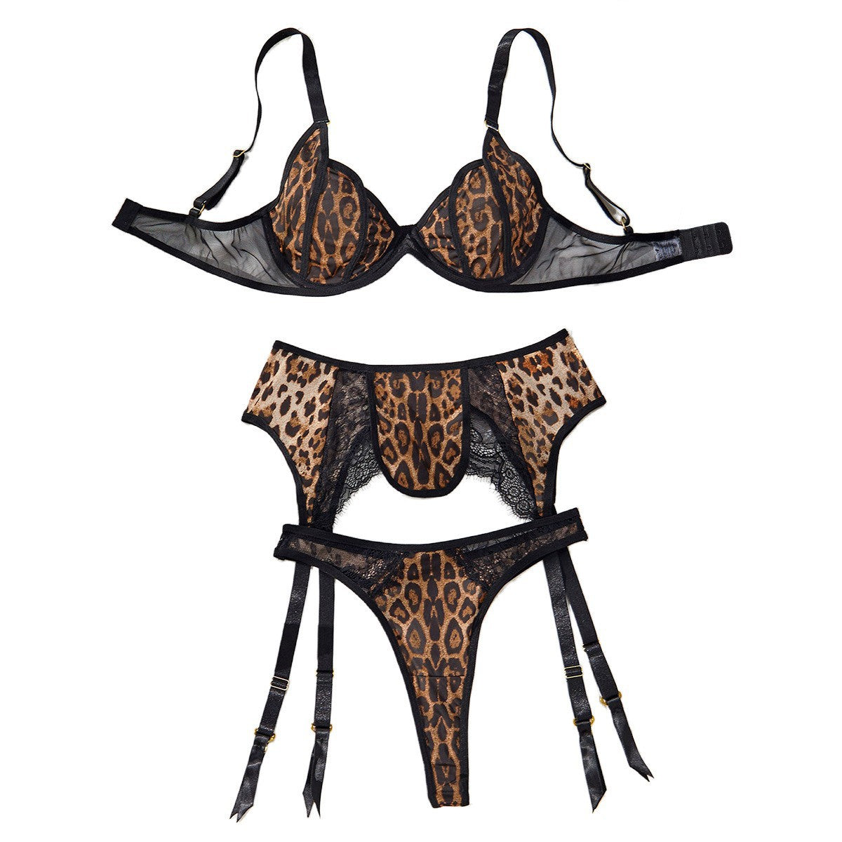 Seductive Leopard Print 3-Piece Lace Lingerie Set | ULZZANG BELLA