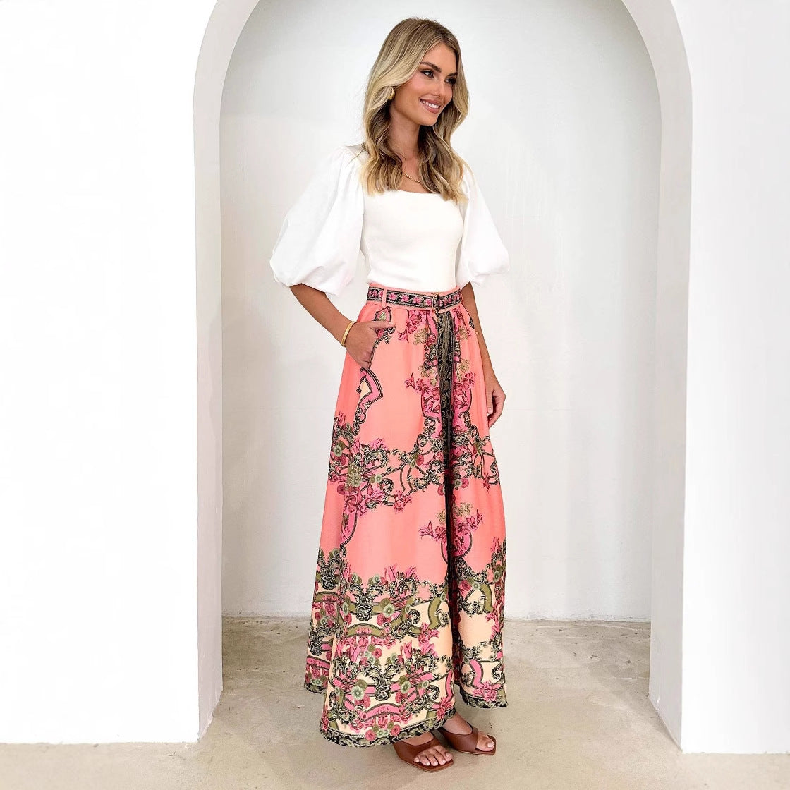 Elegante gonna etnica a trapezio con stampe floreali | ULZZANG BELLA