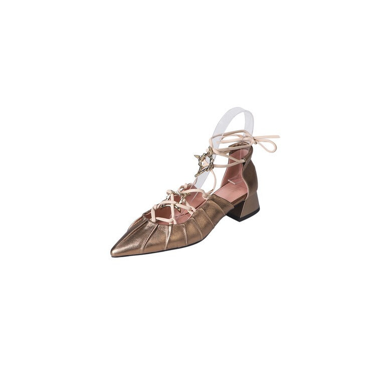 Sheepskin Strap Roman Sandals with Thick Heels | ULZZANG BELLA