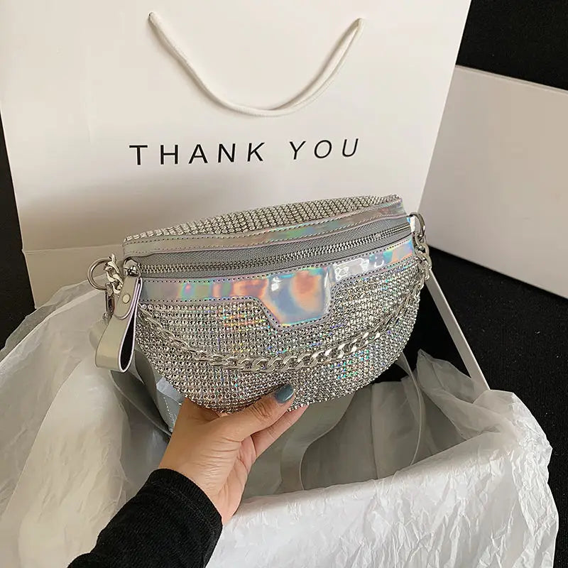 Marsupio di lusso con diamanti – Marsupio in PVC chic per donna | ULZZANG BELLA