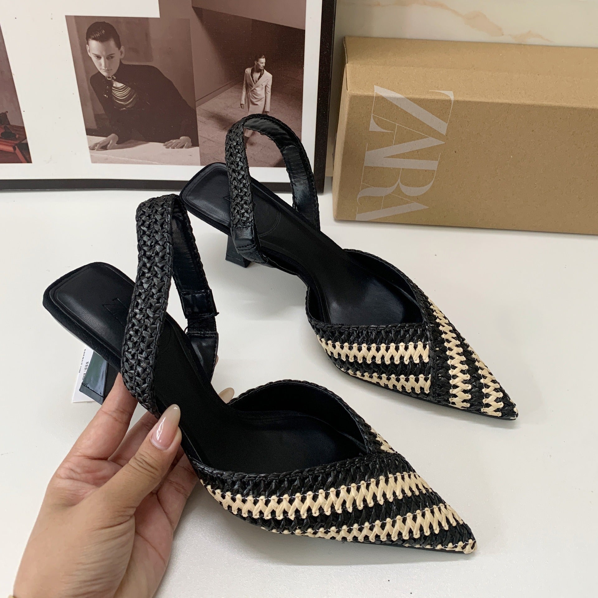 ULZZANG BELLA Elegant Pointed Toe Slingback Heels - Luxe Sophistication