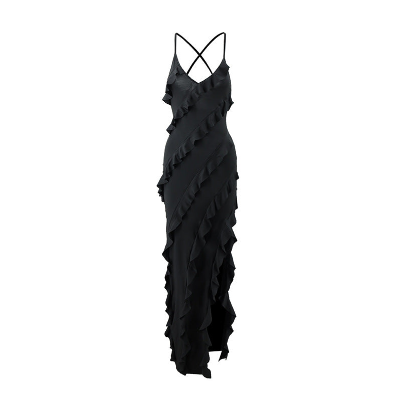 Sensual V-Neck Backless Dress with Elegant Slit | ULZZANG BELLA