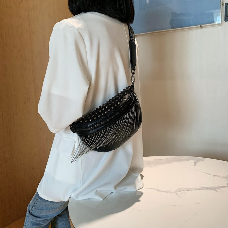 Rivet-Embellished Luxurious Crossbody Bag | ULZZANG BELLA