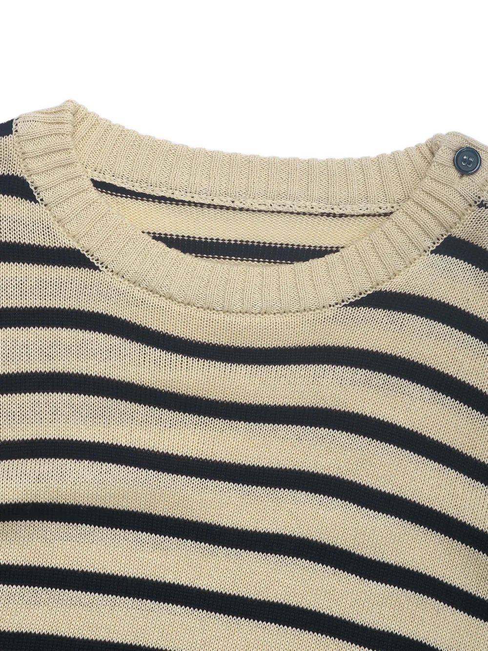 Chic Striped Knit Top with Elegant Button Detail | ULZZANG BELLA