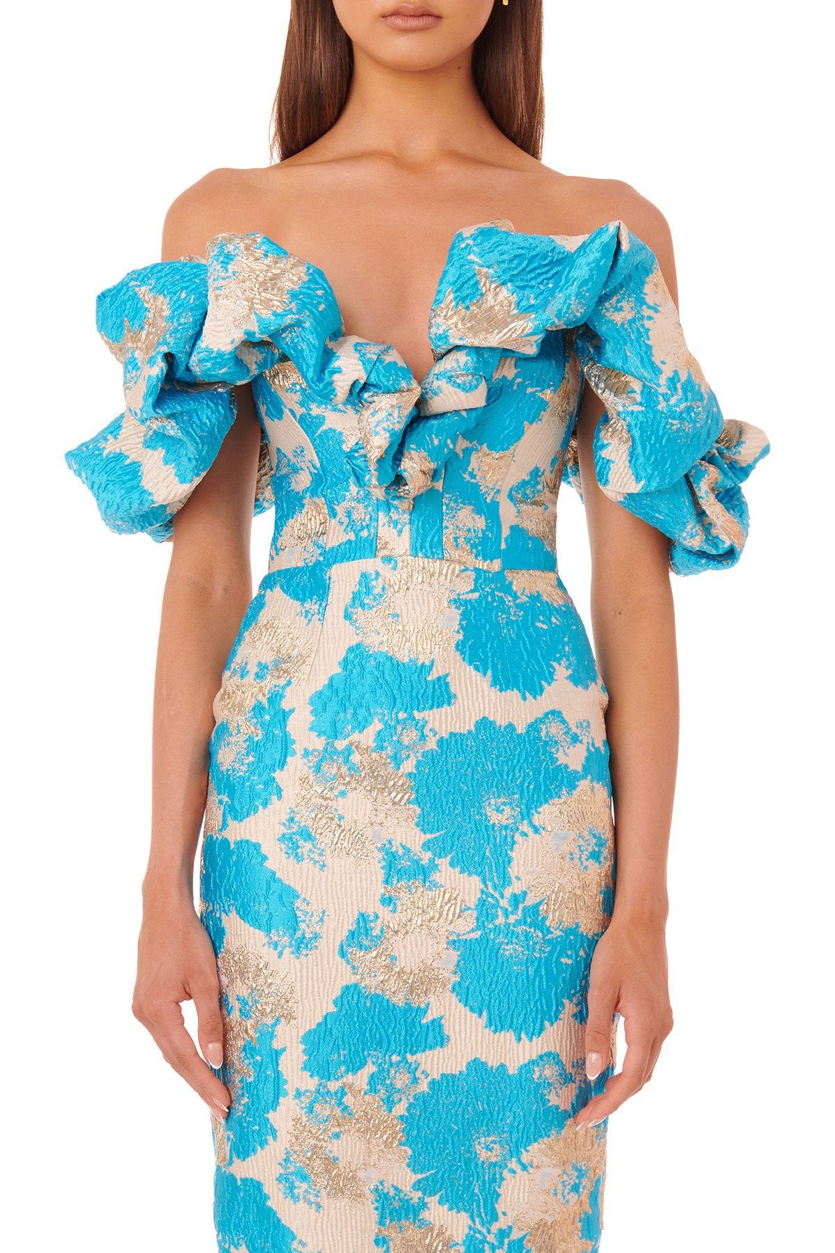 Robe portefeuille mi-longue élégante à manches bouffantes et imprimé irrégulier | ULZZANG BELLA