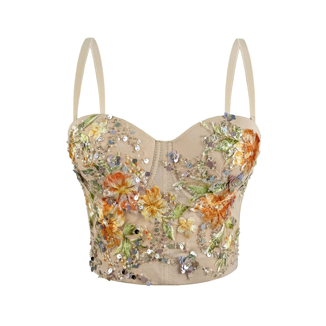 Top corsetto senza spalline con perline ricamate | ULZZANG BELLA