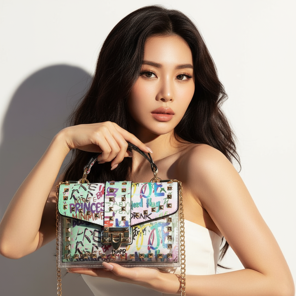 Borsa a tracolla in PVC con rivetti Graffiti Urban Elegance | ULZZANG BELLA