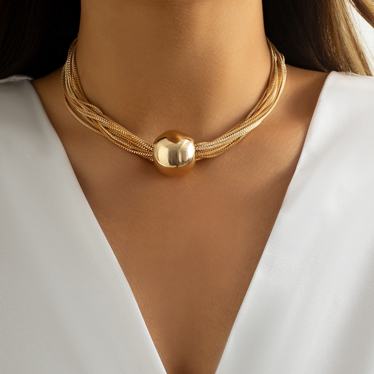 Discover athé's Exaggerated Luxury Punk Multi-Layer Chain Necklace, a handcrafted masterpiece from South Korea, blending premium materials with exquisite artistry for effortless elegance.