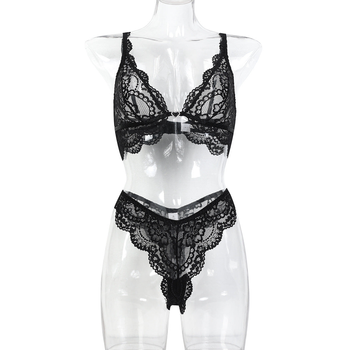 Ethereal Lace Heart Crystal Two-Piece Lingerie Set | ULZZANG BELLA