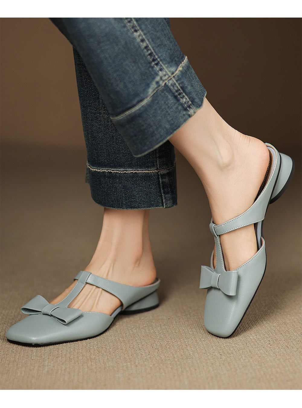 French T-Strap Bowknot Open-Toe Half Slippers | ULZZANG BELLA