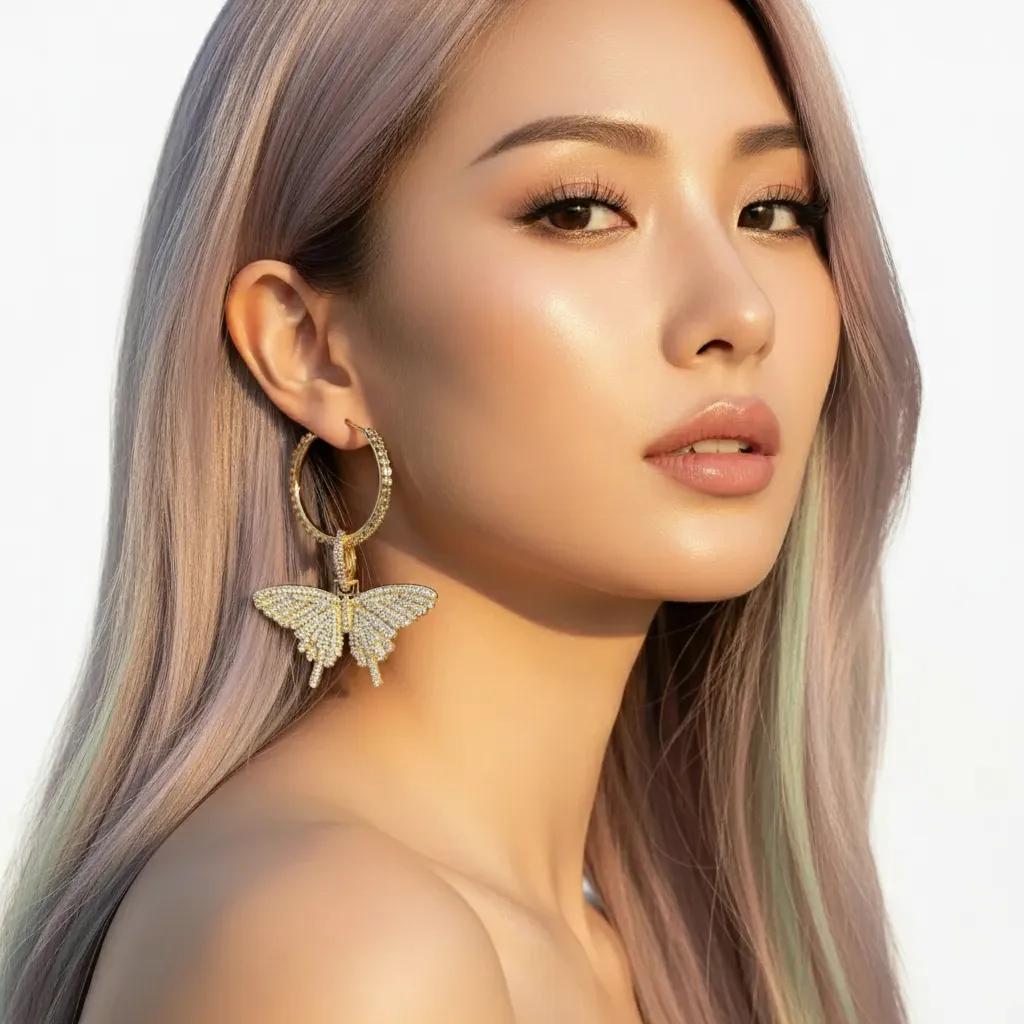 ULZZANG BELLA Radiant Elegance Diamond Butterfly Earrings - Opulent Luxury