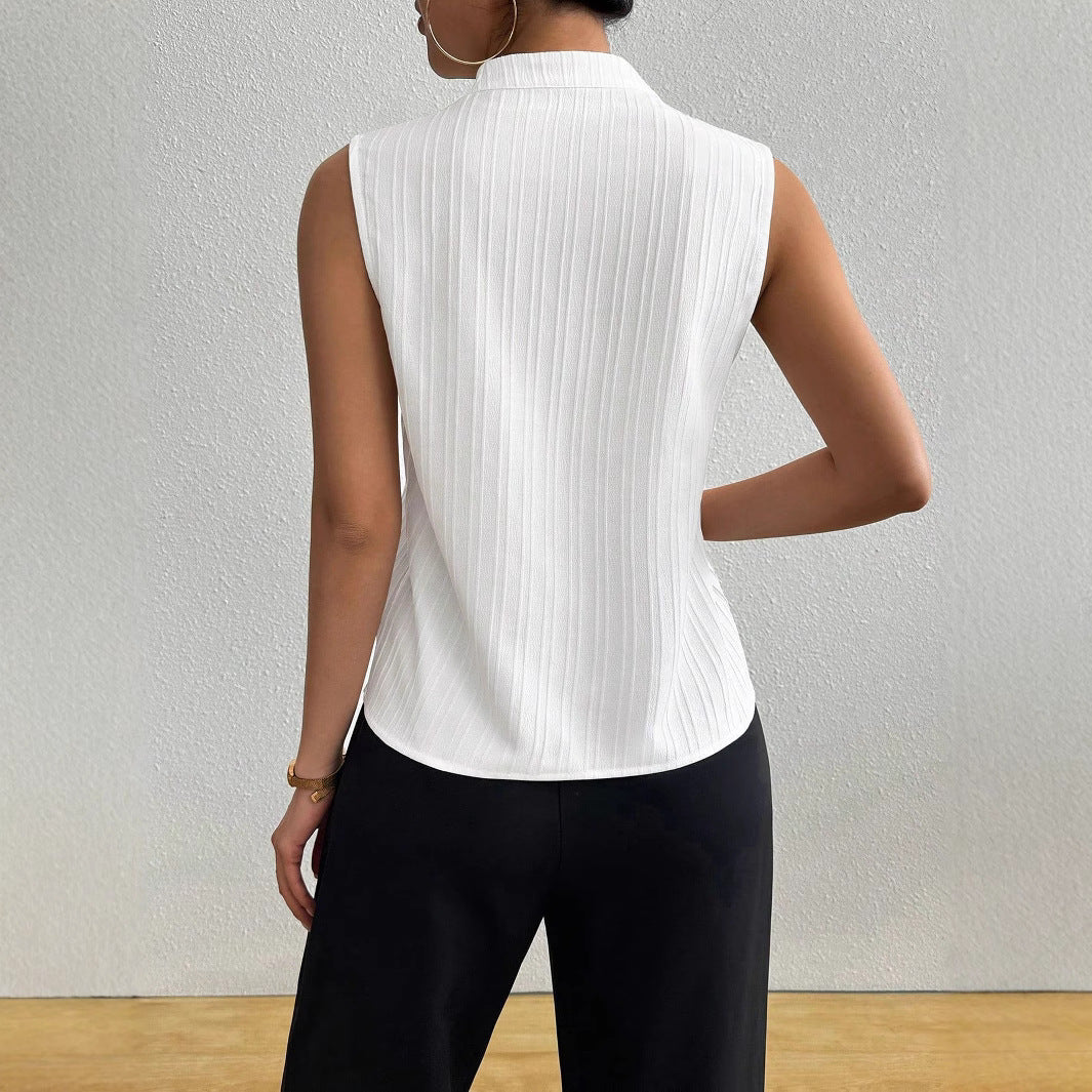 Elegant V-Neck Slim Fit Sleeveless Top in White | ULZZANG BELLA