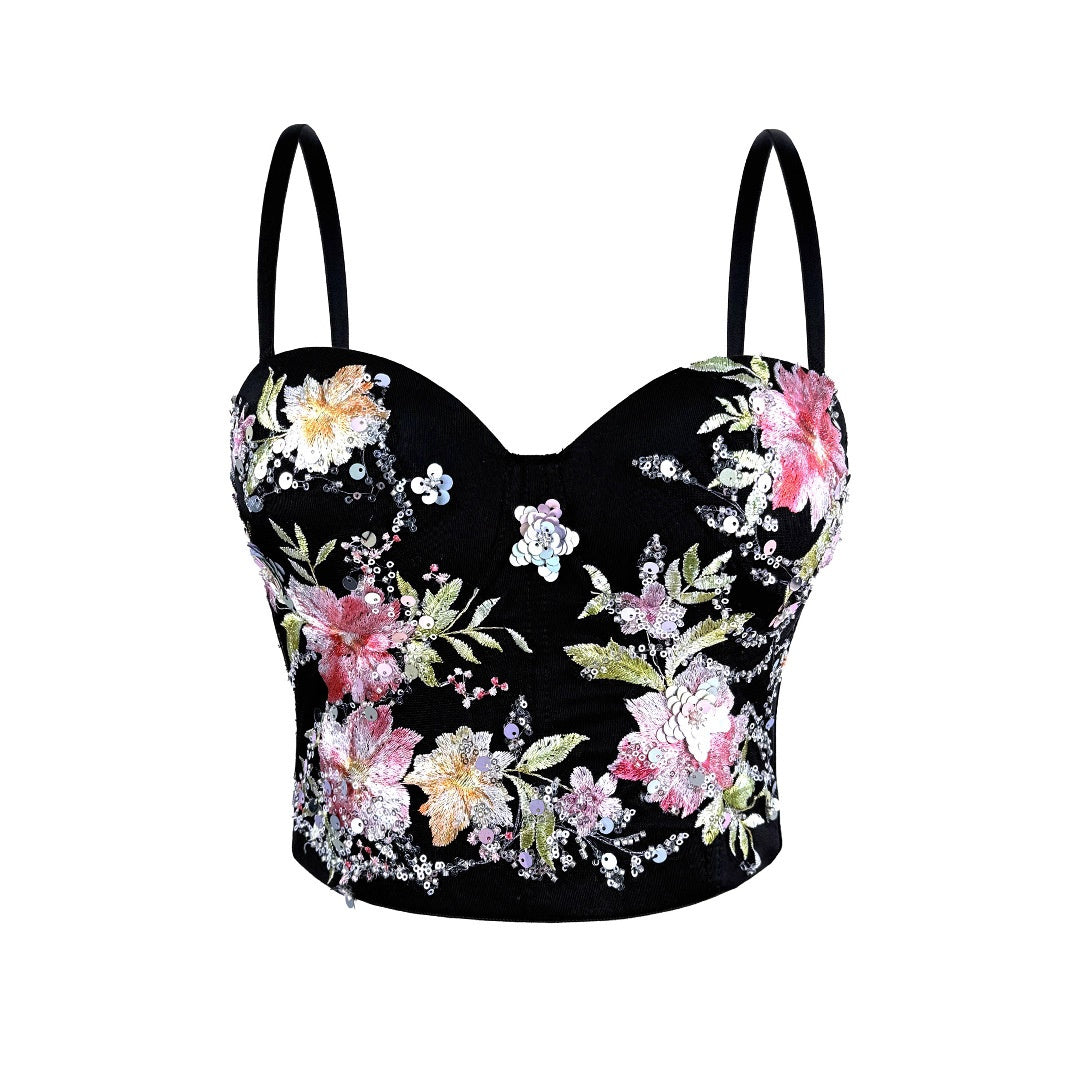 Embroidered Beaded Strapless Corset Top | ULZZANG BELLA