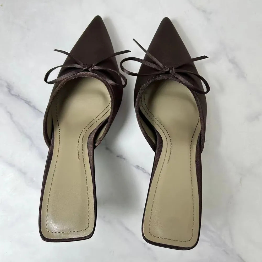 Elegant Satin Pointed Toe Kitten Heel Pumps | ULZZANG BELLA