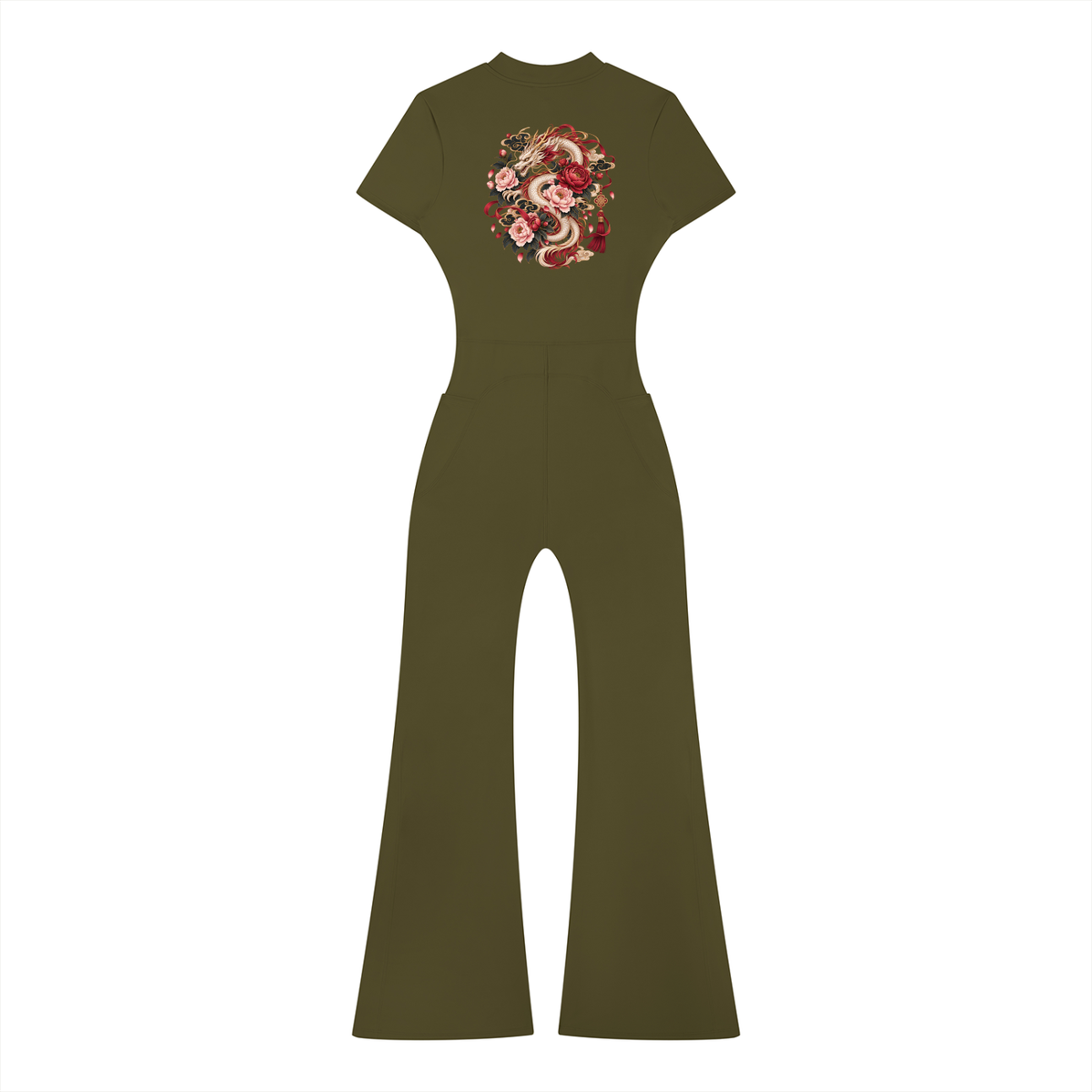 Korean Dragon Quarter-Zip Flared Jumpsuit | ULZZANG BELLA