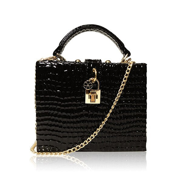 Serpentine Lock Snake Print Box Handbag | ULZZANG BELLA