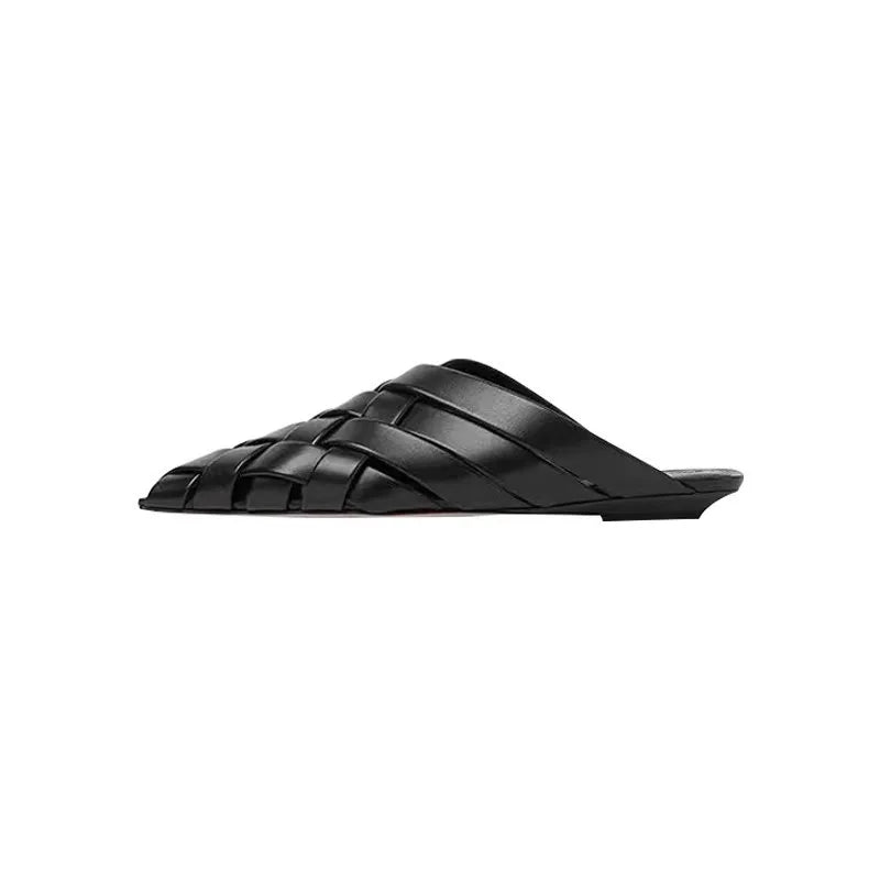 Chic Black Pointed Toe Microfiber Leather Mules | ULZZANG BELLA