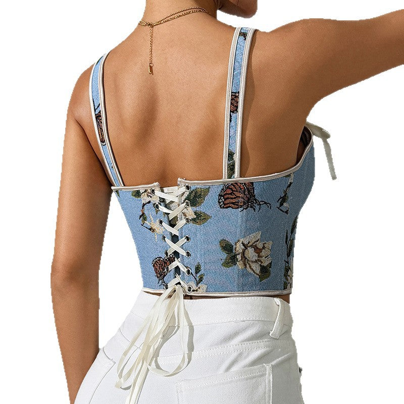 Floral Charm Strapless Vest with Suspender | ULZZANG BELLA