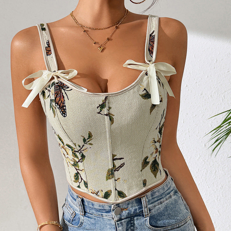 Floral Charm Strapless Vest with Suspender | ULZZANG BELLA