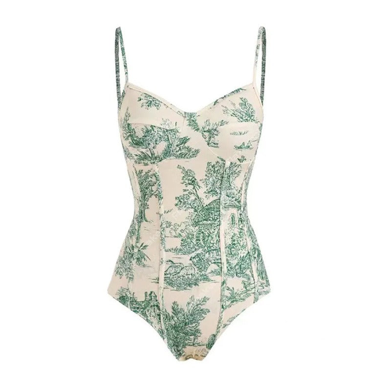 Costume intero elegantemente chic con supporto in acciaio e stampa vintage | ULZZANG BELLA