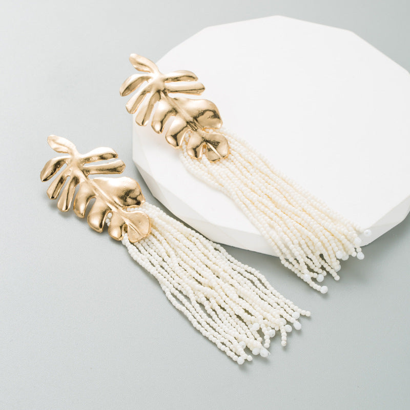 Exquisite Handmade Bohemian Long Earrings with Rice Beads | ULZZANG BELLA