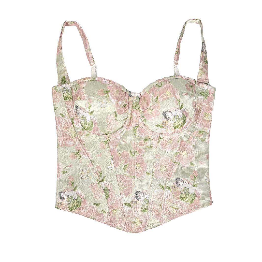 Floral Charm Boned Bustier with Adjustable Straps | ULZZANG BELLA