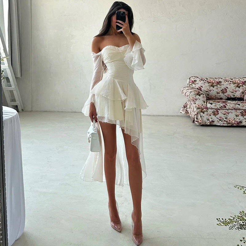 Robe midi asymétrique dos nu à volants | ULZZANG BELLA