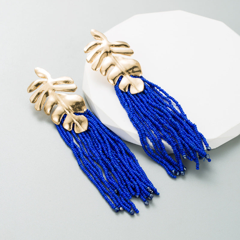 Exquisite Handmade Bohemian Long Earrings with Rice Beads | ULZZANG BELLA