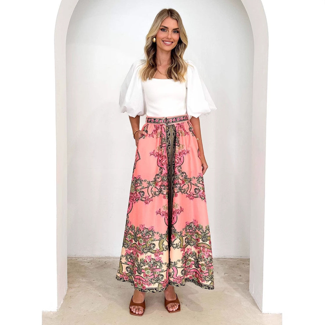 Elegante gonna etnica a trapezio con stampe floreali | ULZZANG BELLA