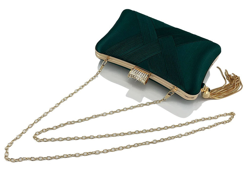 Elegant Diamond Buckle Tassel Woven Evening Handbag | ULZZANG BELLA